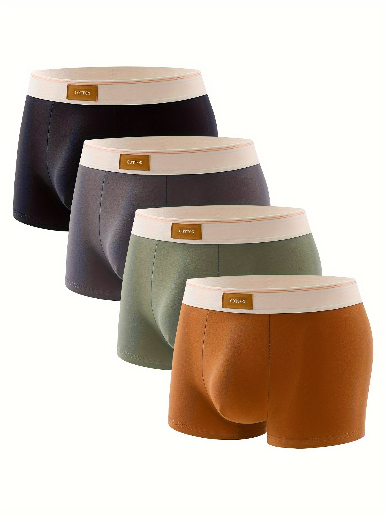 Men's Cotton Boxer Briefs 4 Pack Breathable Stretch Solid Colors Black Gray Brown