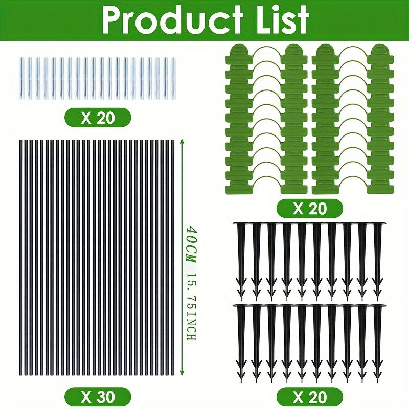 90 Pieces Greenhouse Hoop Tunnel Kit Removable Fiberglass Cold-Proof Garden Tunnel