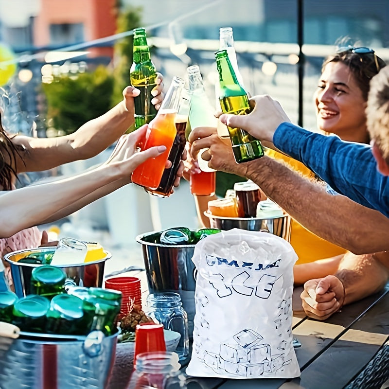 Set of 5 Reusable Crystal Ice Bags 4.54kg Leak-Proof Freezer Bags with Drawstring