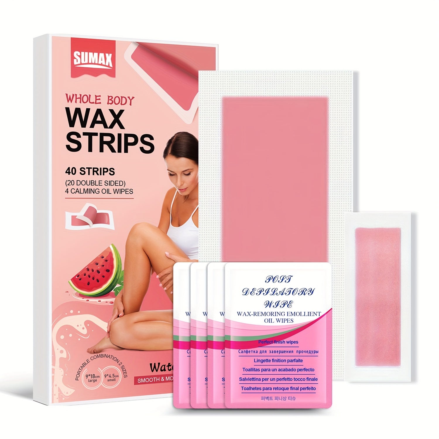 Women Hair Removal Wax Strips Kit 40 Count Watermelon Infused Sensitive Areas