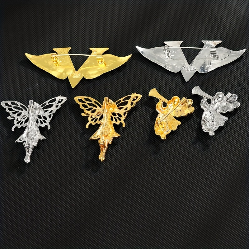 Set of 6 Angel Brooch Pins Alloy Anime Rhinestone Fashion Lapel Badges