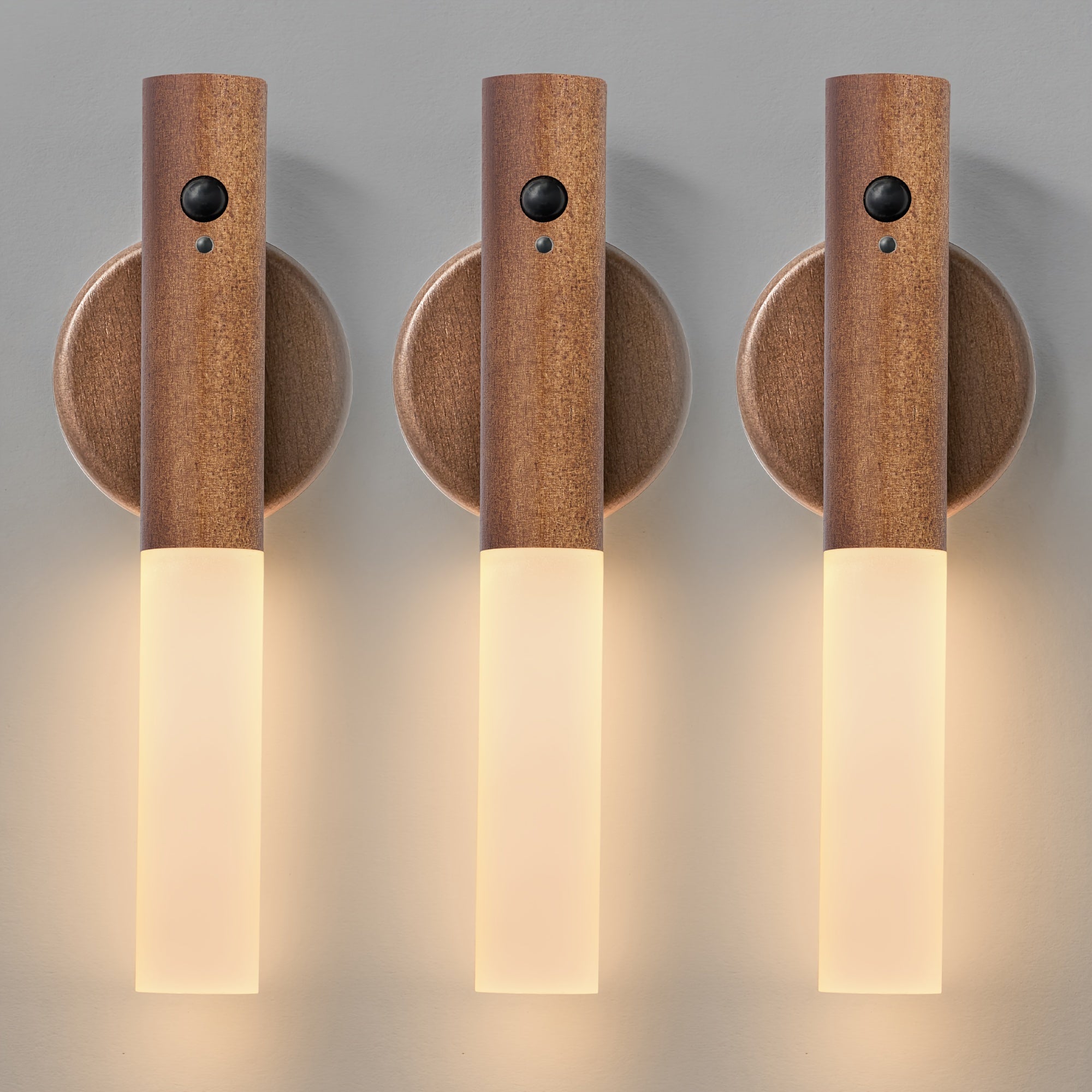 Modern Beech Wood LED Wall Sconces with Motion Sensor Rechargeable Night Lights for Bedroom Hallway