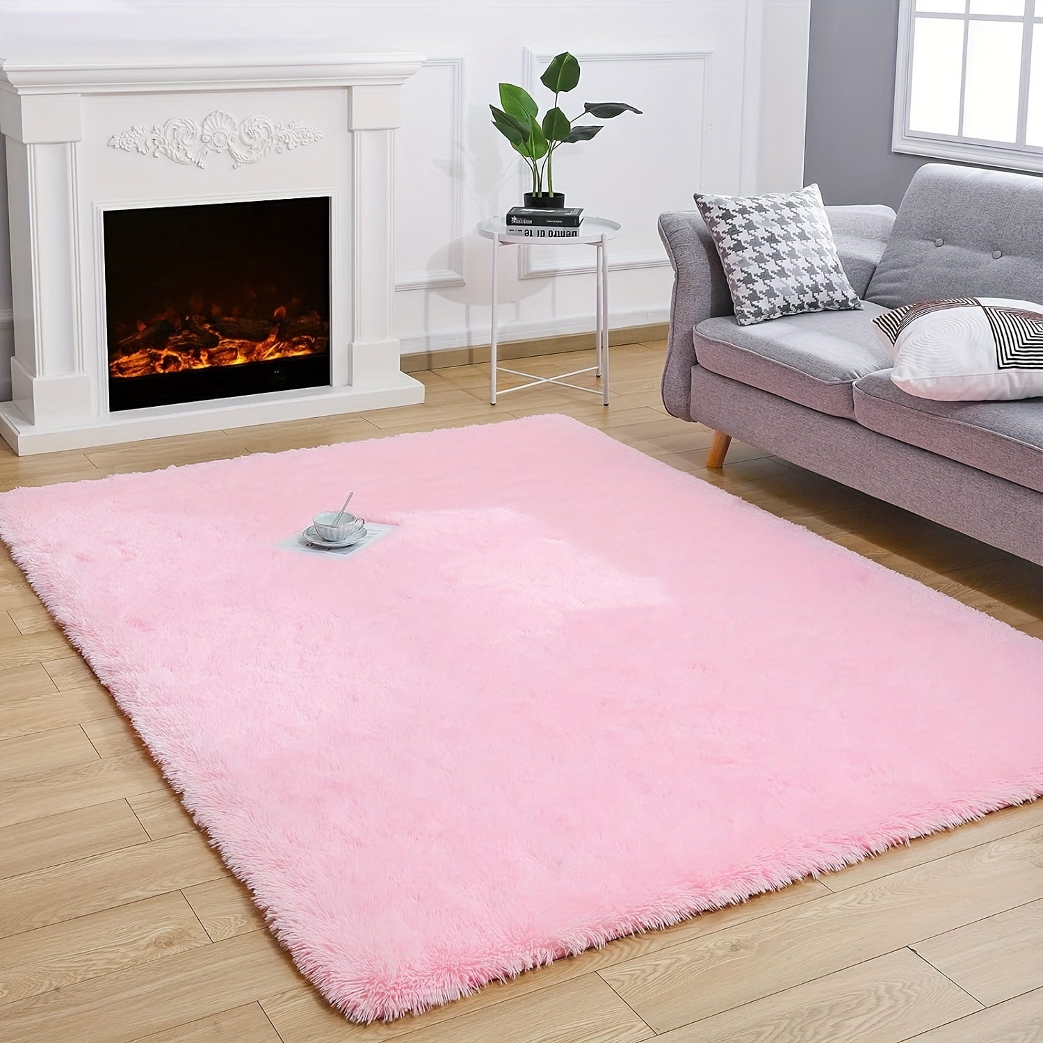 Pink Plush Area Rug Soft Warm Non-Slip Durable Bedroom Living Room Decoration