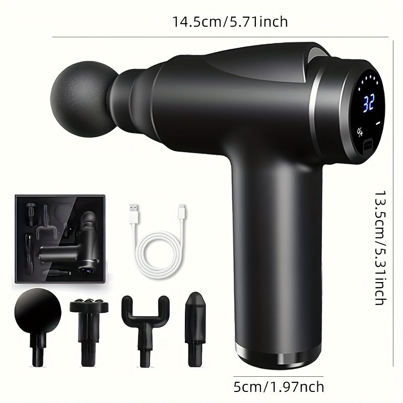 XUMTOM Yuqori Intensiv Chuqur To'qima Mushak Massaj Qurollari 4 Ta O'zgaruvchan Boshli - Portativ, Qayta Zaryadlanadigan Perkussiya Massajeri - Sport, Mashg'ulotlar va Qayta tiklanish uchun Ideal - Qora