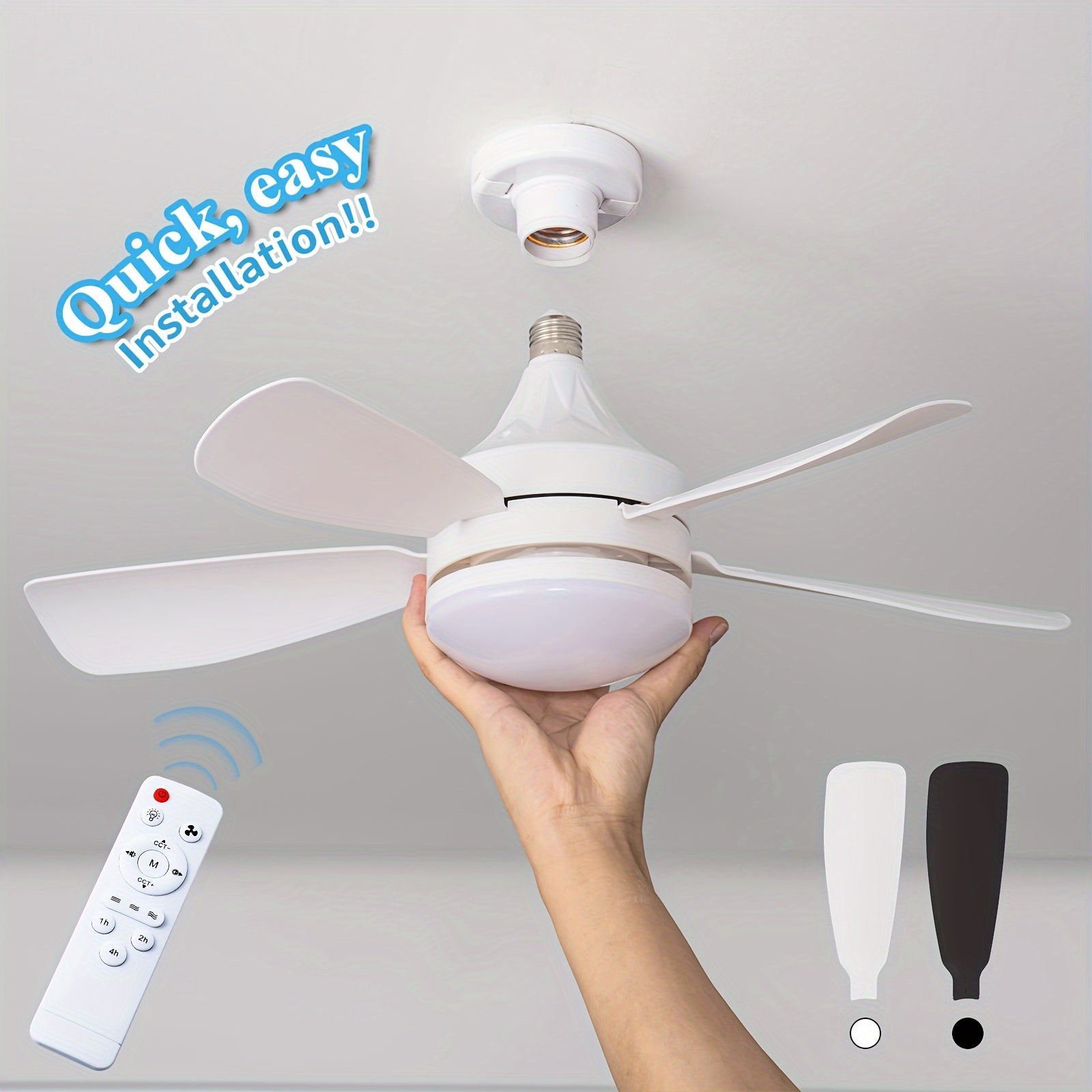49.78cm Ceiling Fan with Light Remote Control Timer 3 Speeds 3 Color LED for Bedroom Kitchen Living Room