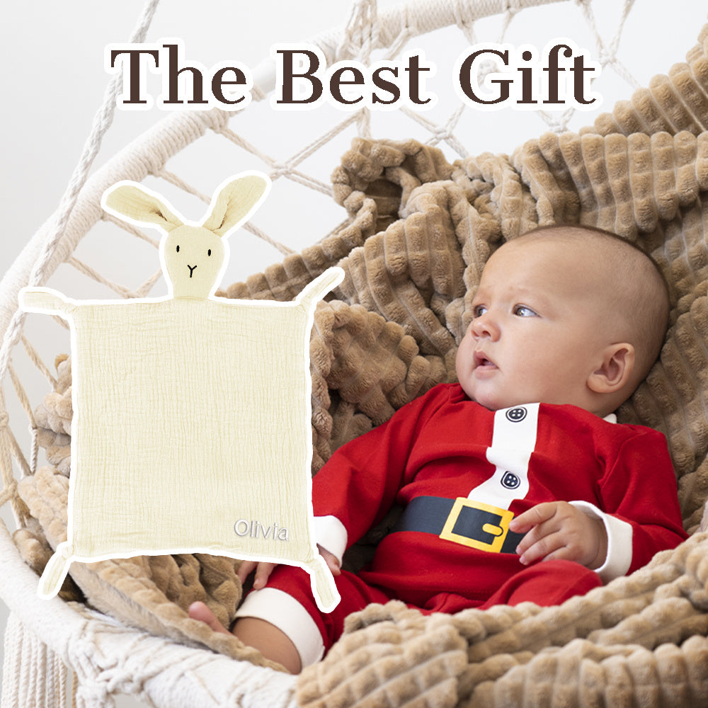 Manta de muselina personalizada para bebé con conejito en rosa, amarillo, beige, azul, marrón claro, suave, transpirable, regalo
