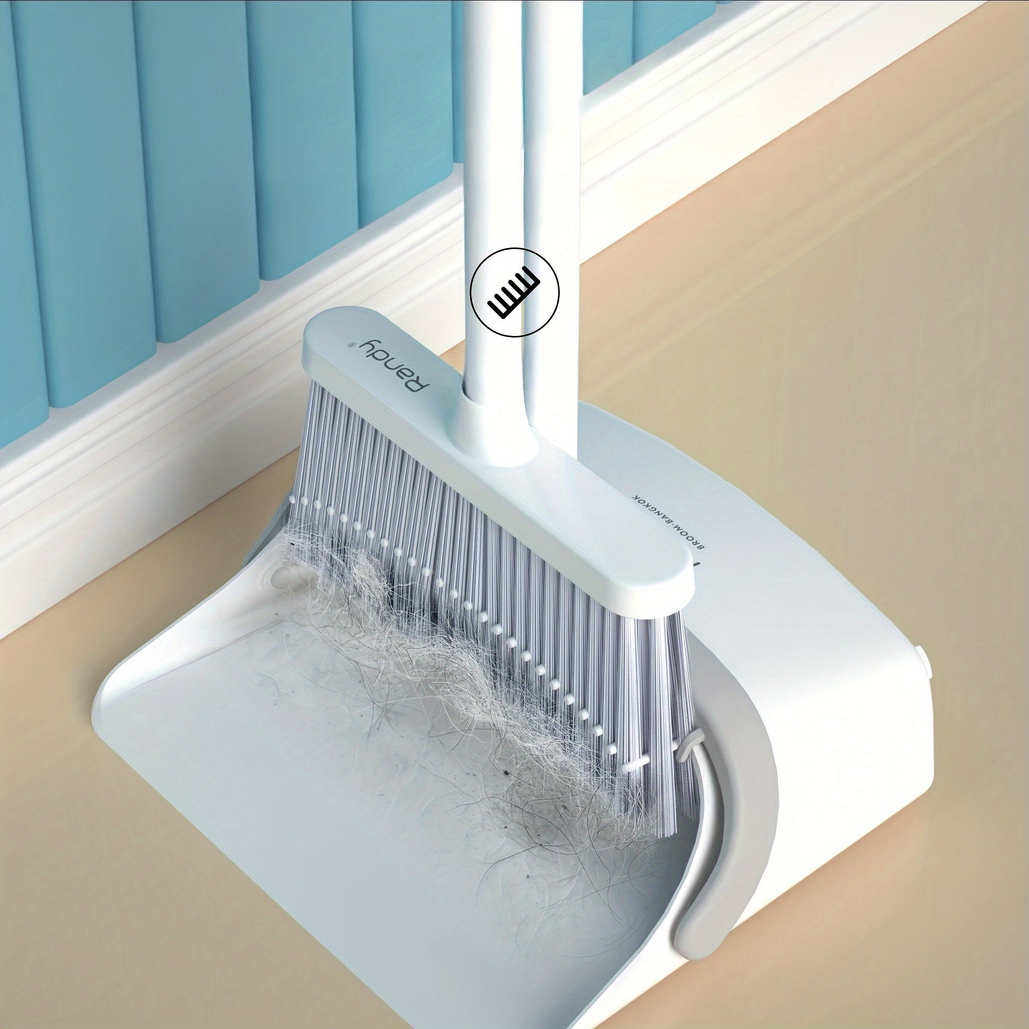 Conjunto de escoba y recogedor con mango largo para limpiar pelo de mascotas, hogar y oficina