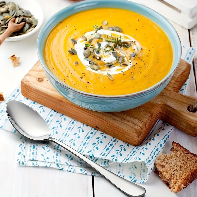 Set of 6 Stainless Steel Serving Spoons in Various Sizes for Soup Coffee Dinner