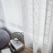 White Sheer Curtain with Geometric Design for Living Room and Bedroom