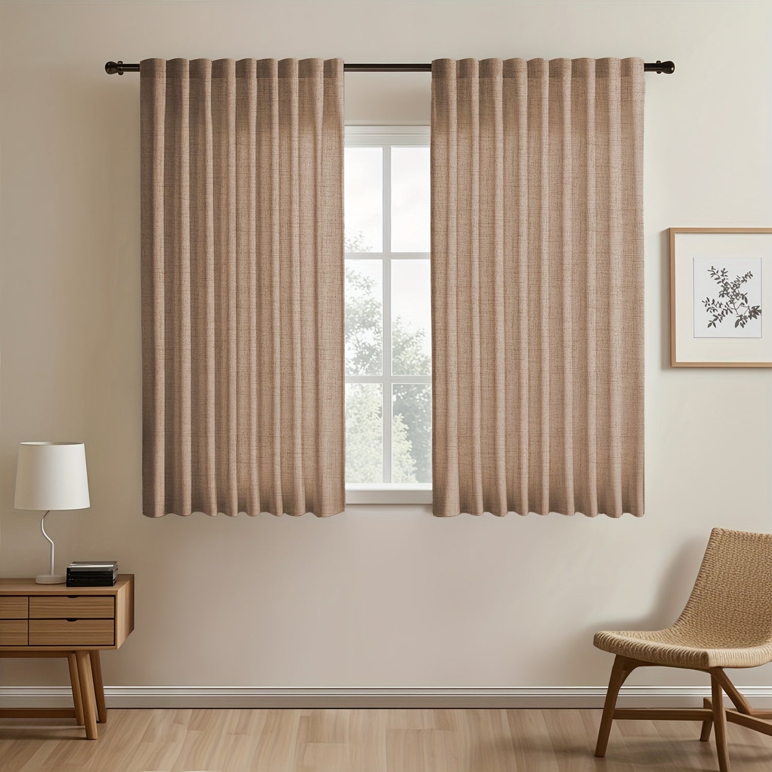 Japanese-Inspired Linen Curtains Set, Light-Blocking, European Style for Bedroom Living Room