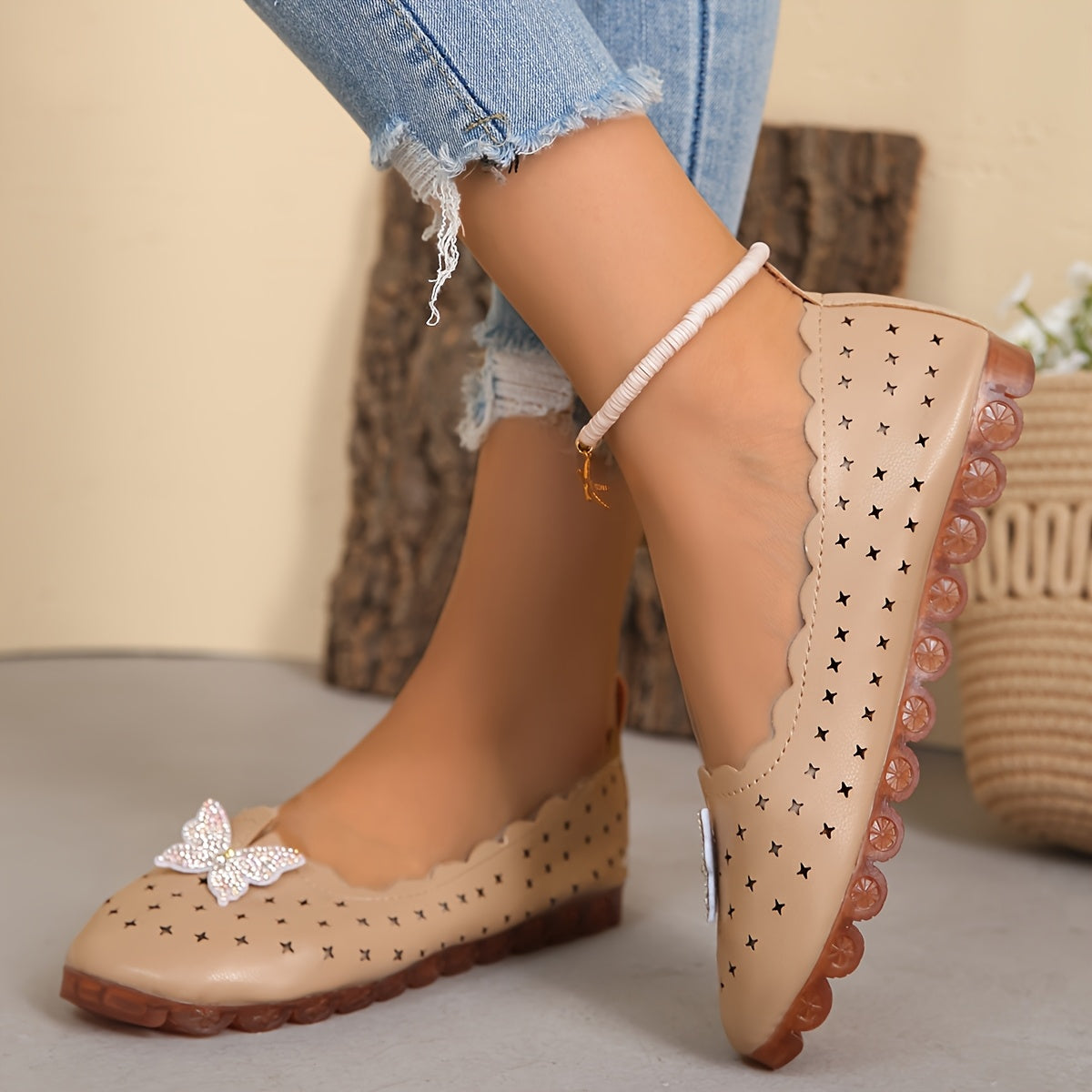 Women's Flats Spring Summer Sparkling Butterfly Non-Slip Rubber Sole
