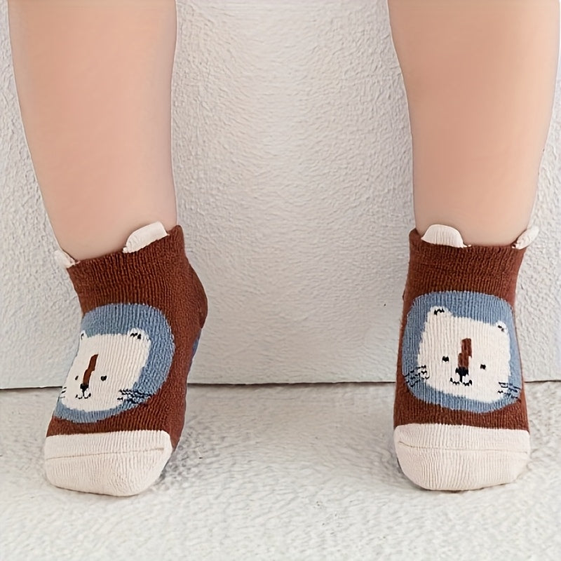 Kids Socks 6 Pairs Non-Slip Cartoon Animal Cotton Blend Breathable All-Season