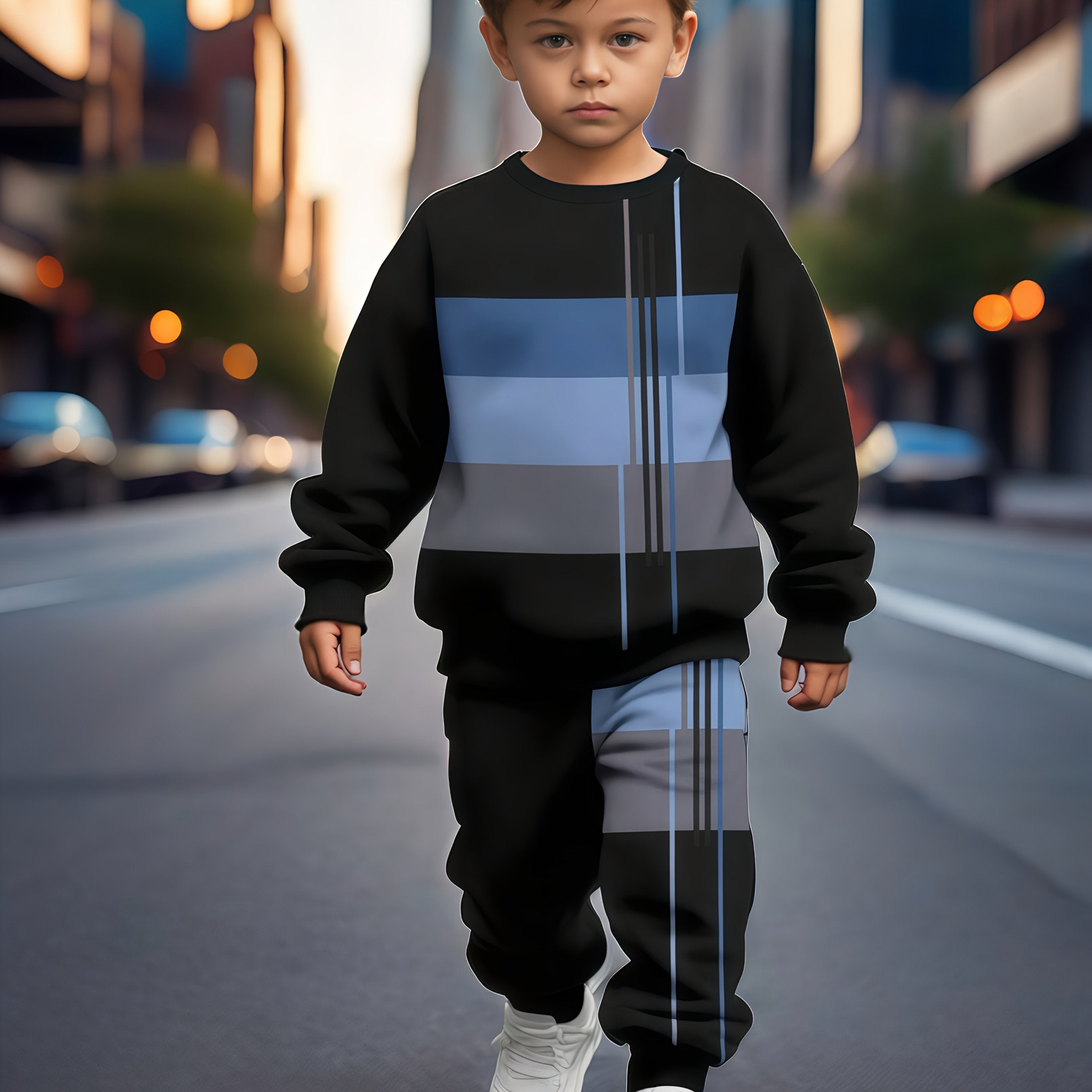 Boys' 2-Piece Sports Suit with Striped Sweatshirt and Joggers for Spring and Fall