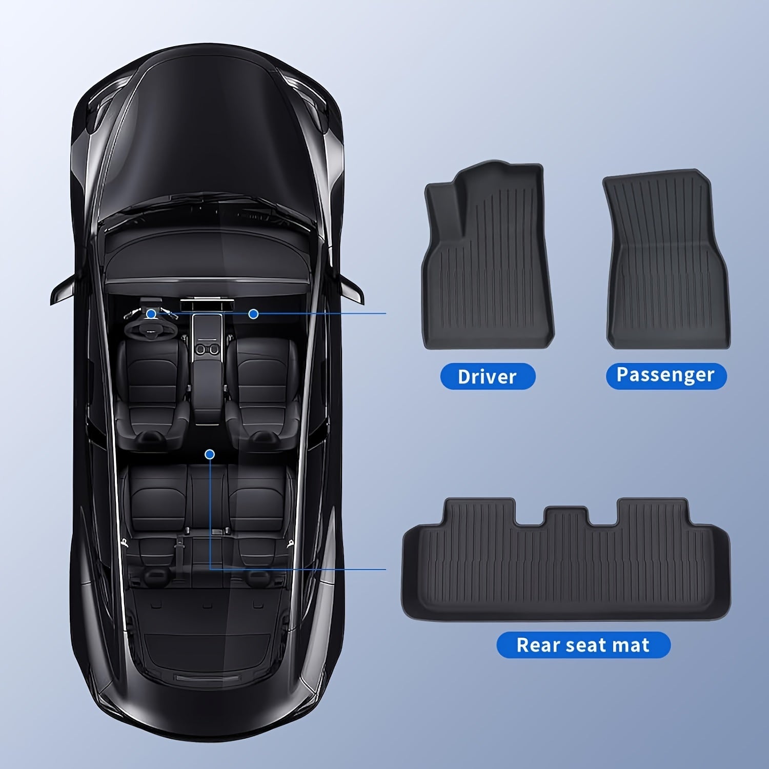 All-Weather TPE 3D Non-Slip Floor Mats for Tesla Model Y Black 5-Seat