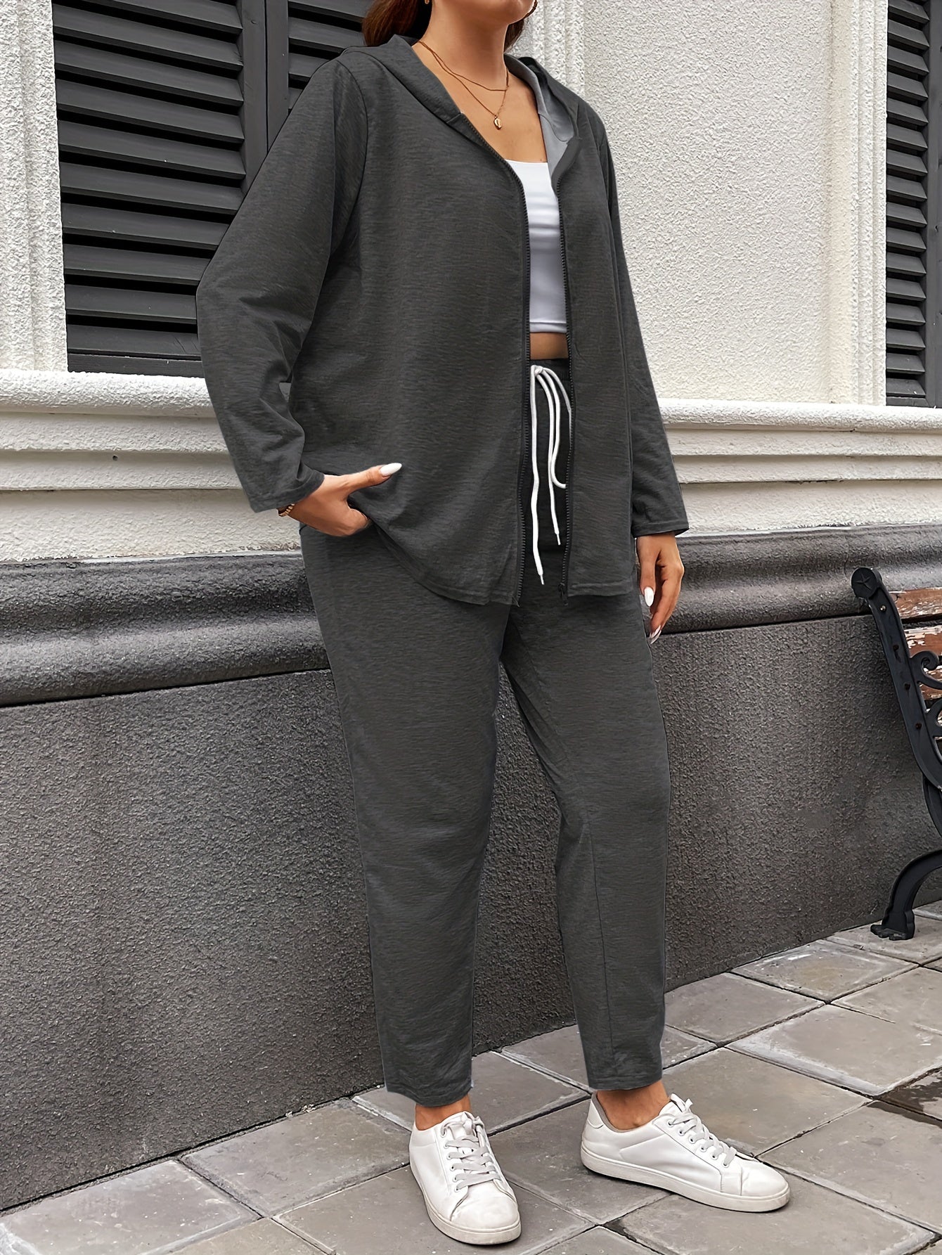 Women's Hooded Casual Suit Polyester Spandex Solid Color Zipper