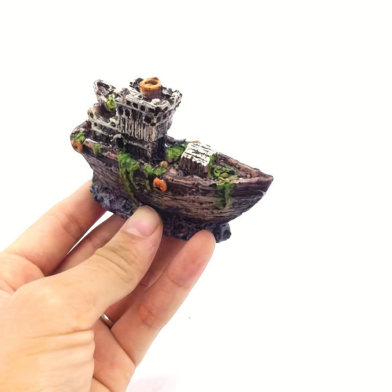 Mini Resin Pirate Ship Aquarium Decor Sinking Boat for Fish Tank