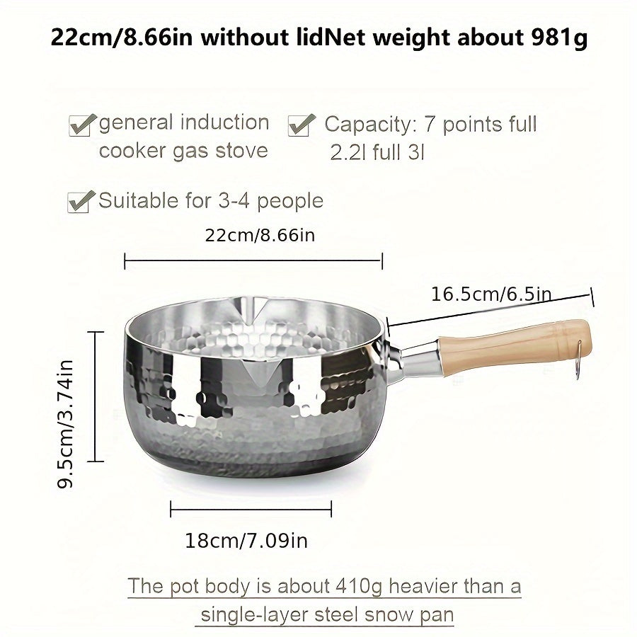 Small Stainless Steel Soup Pot 304 Brushed Finish Induction Compatible Wooden Handle