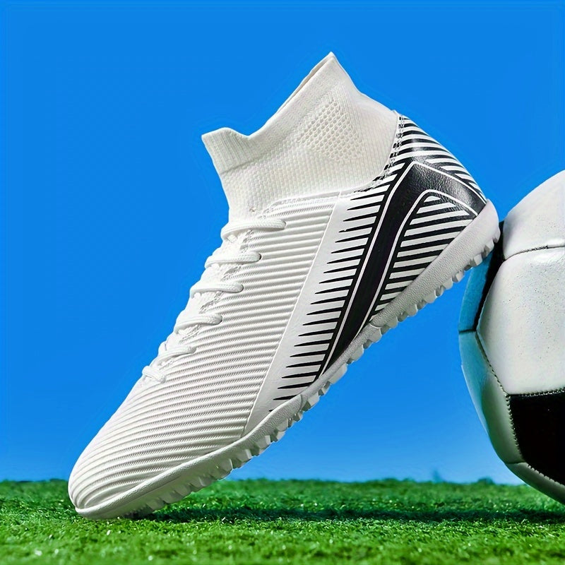 Men's Soccer Shoes with Stripe Pattern Non-Slip Rubber Sole Durable PU Upper Indoor Outdoor TF Studs