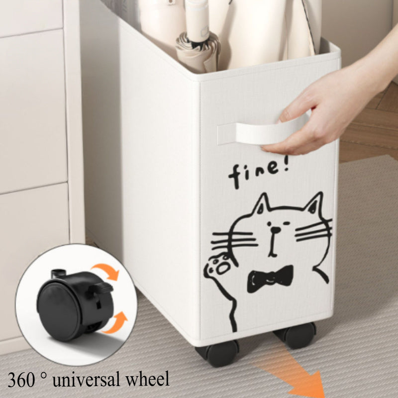 Denim Storage Basket with Cat Design and Wheels for Office Bathroom Home Organizer