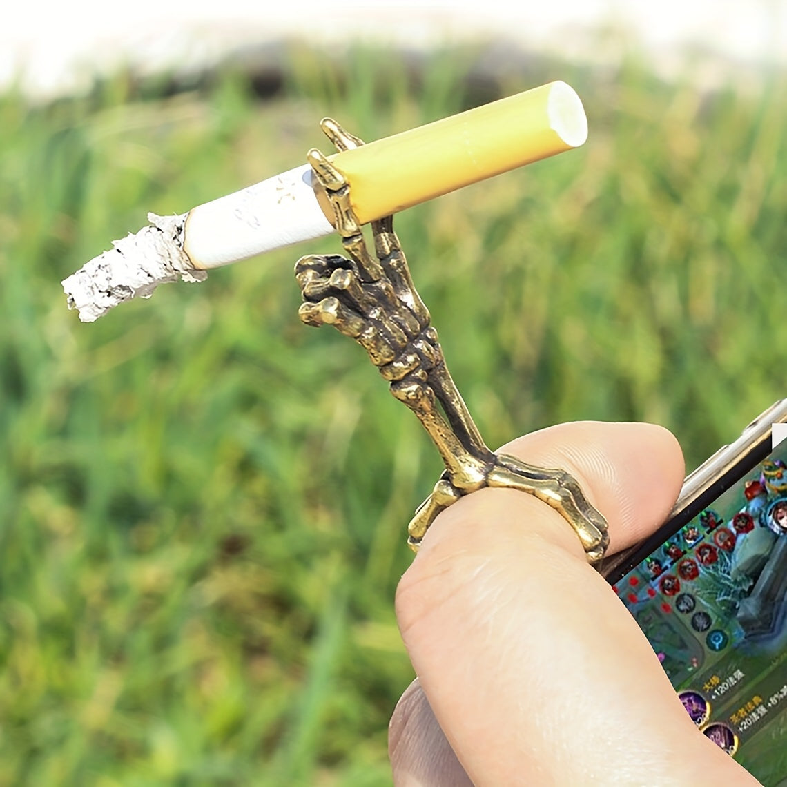 Unisex Vintage Golden Cigarette Holder Ring Adjustable Smoke Accessory