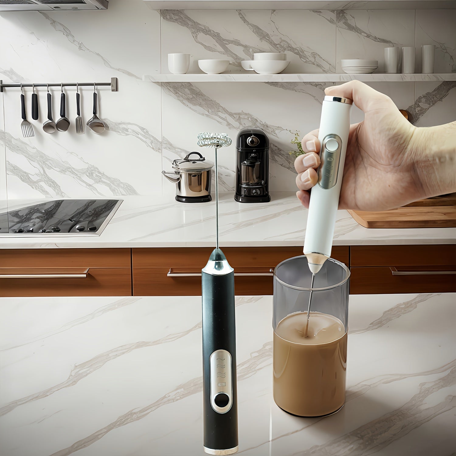 Мини-электрический ручной беспроводной USB-заряжаемый взбивалка для кофе