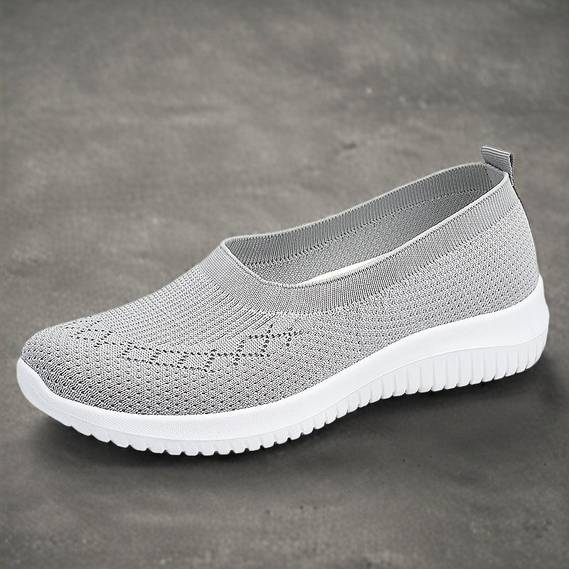 Women's Light Gray Breathable Mesh Slip-On Sneakers with Star Pattern