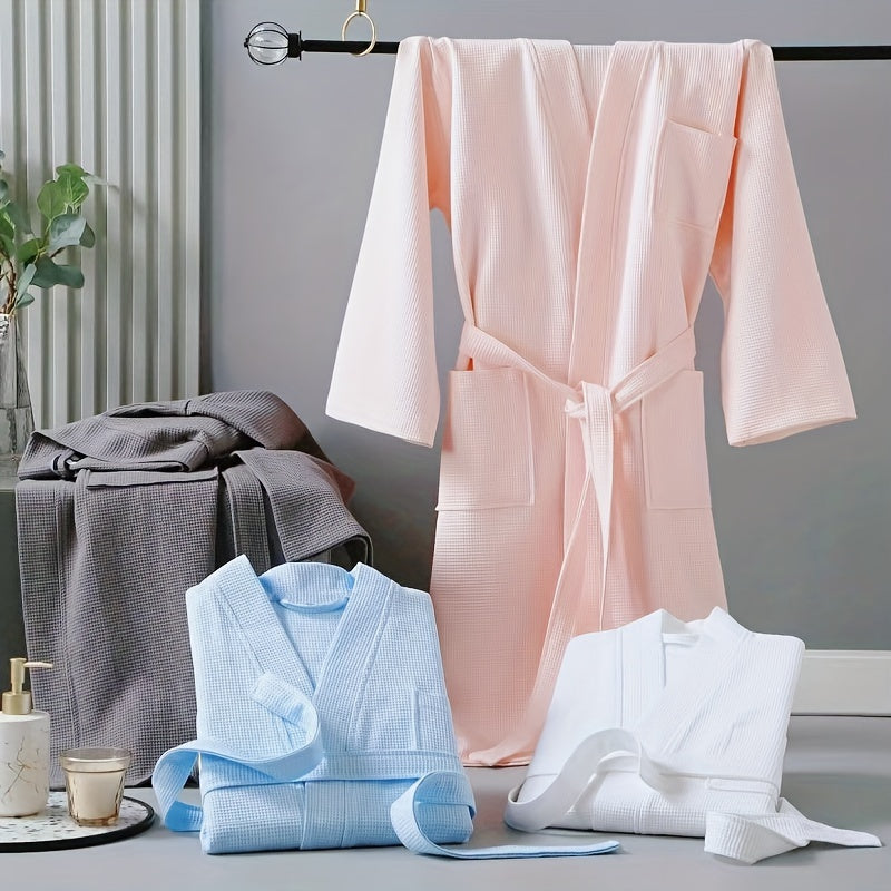 Unisex Waffle Knit Cotton Bathrobe with Space Theme and Plaid Pattern Durable Soft Absorbent One Size