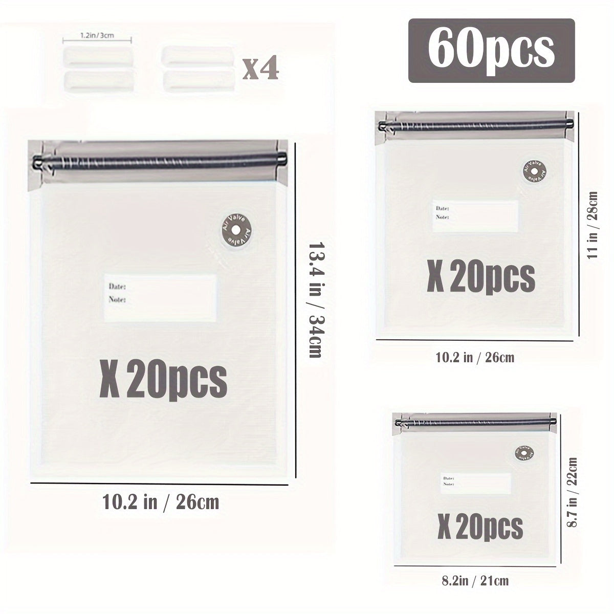 Набор из 64 многоразовых вакуумных пакетов для хранения продуктов без BPA, герметичные, герметичные, с зажимами