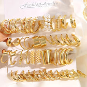 48pcs Gold-Tone Hoop Earrings Set Zinc Alloy Stainless Steel Posts Casual Gift Jewelry