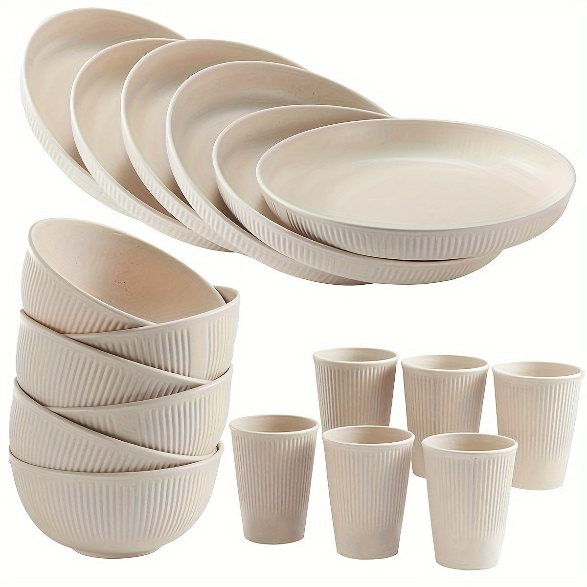 18-Piece Plastic Dinnerware Set with Striped Design Dishwasher Microwave Safe for Kitchen Camping RV Picnic