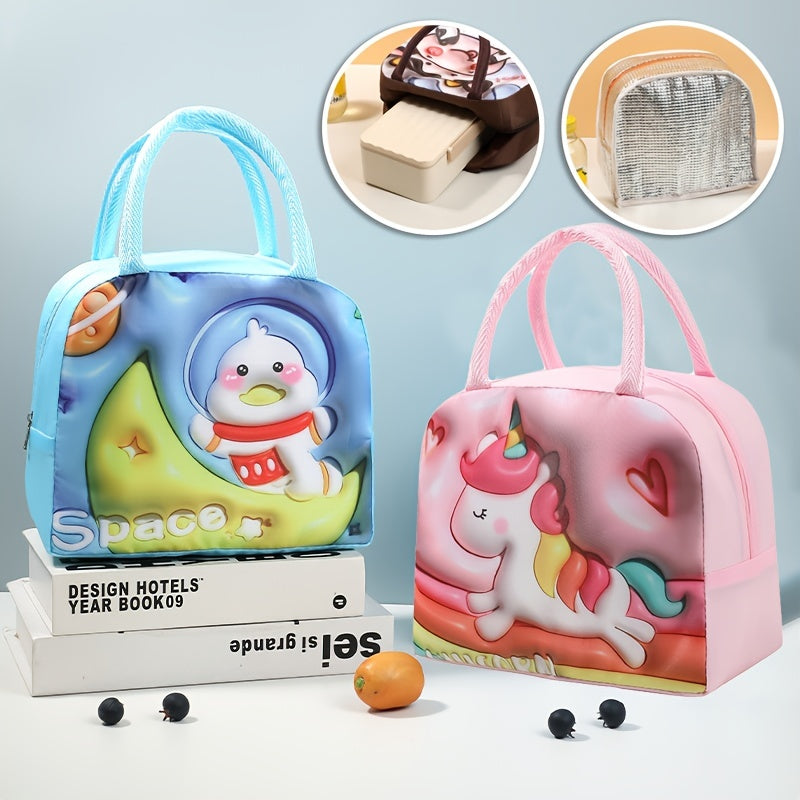 Insulated Aluminum Film Lunch Bag Waterproof Oil-Proof Portable Cartoon Design for Autumn Winter Travel