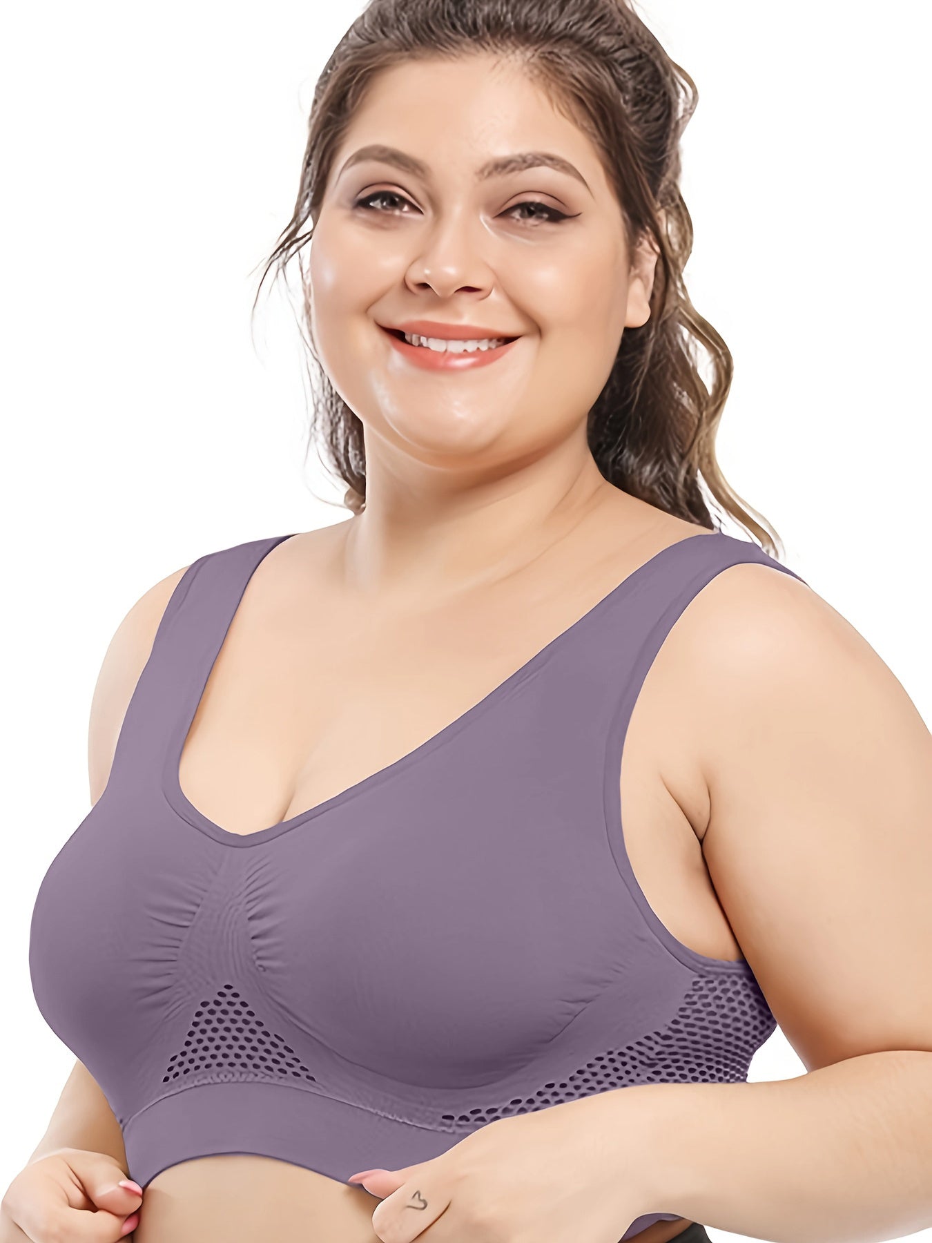 Women's Plus Size Padded Sports Bras Breathable Mesh Yoga Gym Black Purple White