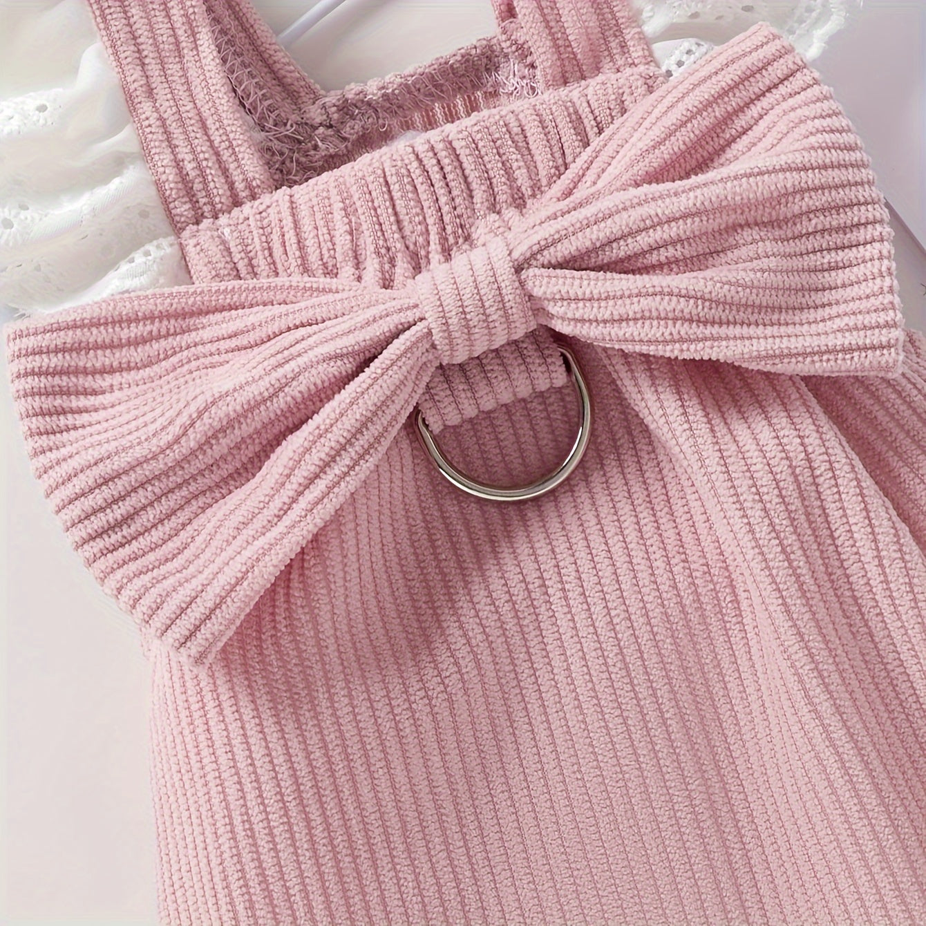 Dog Dress Small Breed Corduroy Bow Lace Sleeves Leash Ring Autumn Winter