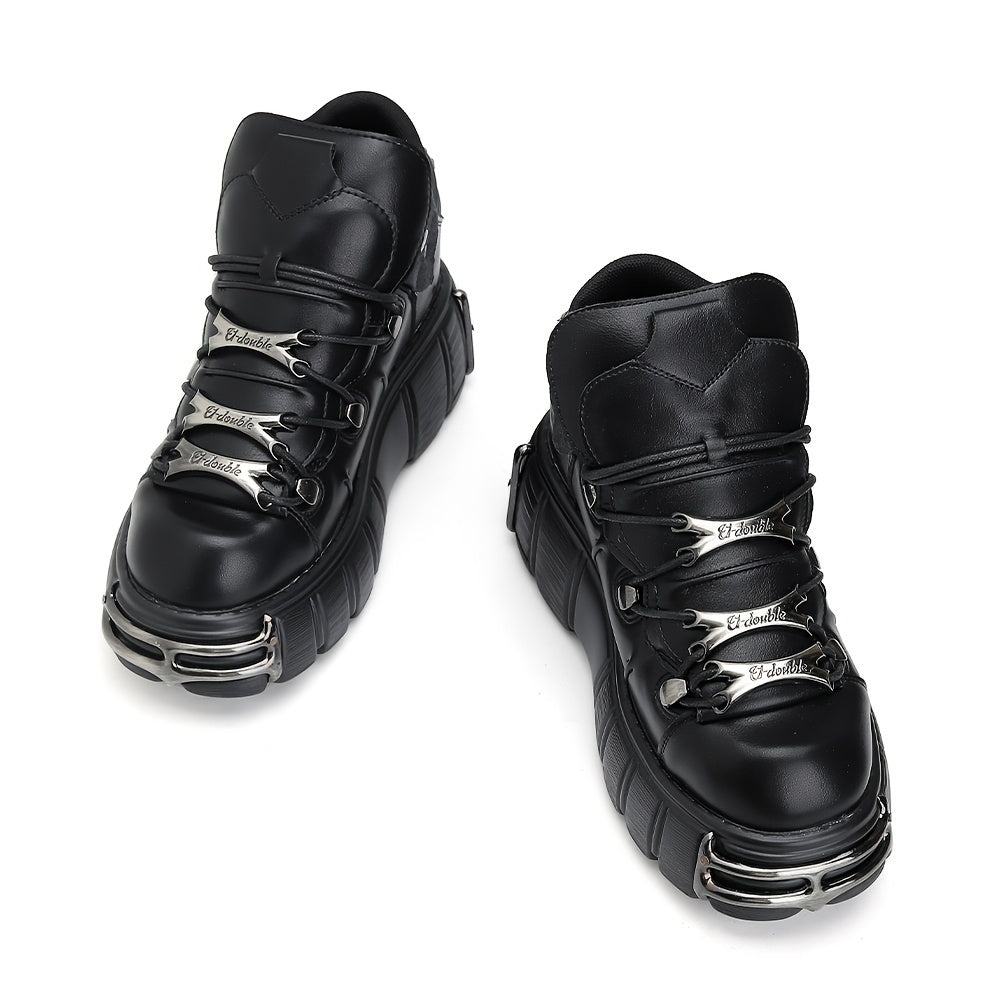 Ayollar uchun Gothic Punk tekis tagli sport poyafzallari metall aksentlar bilan