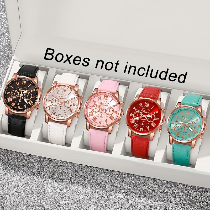 5 ta ayollar uchun Boho uslubidagi kvarts bilak soatlari, zink alloy korpuslar va charm kamarlar bilan