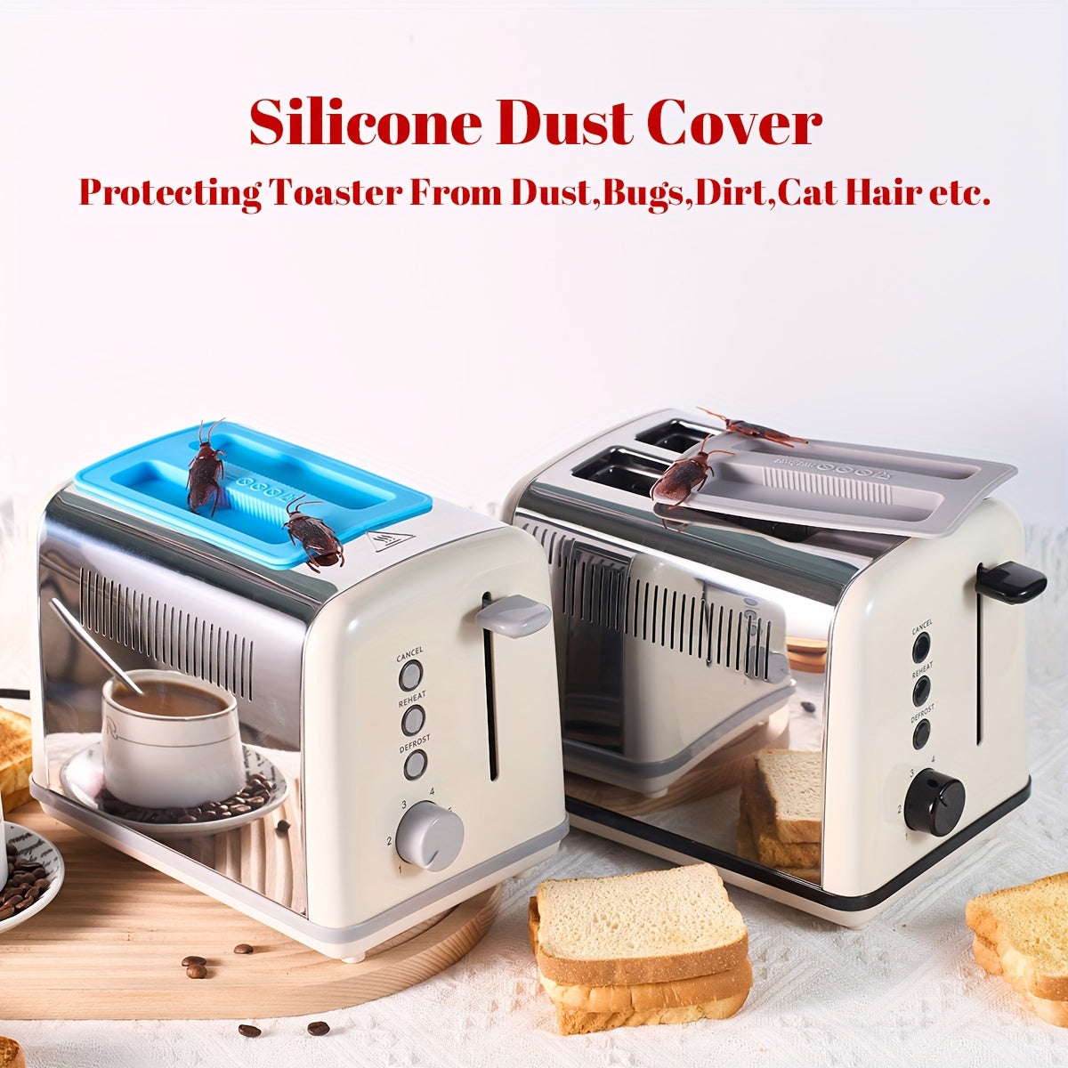 Red Dustproof Toaster Cover BPA-Free Silicone Kitchen Appliance Protector