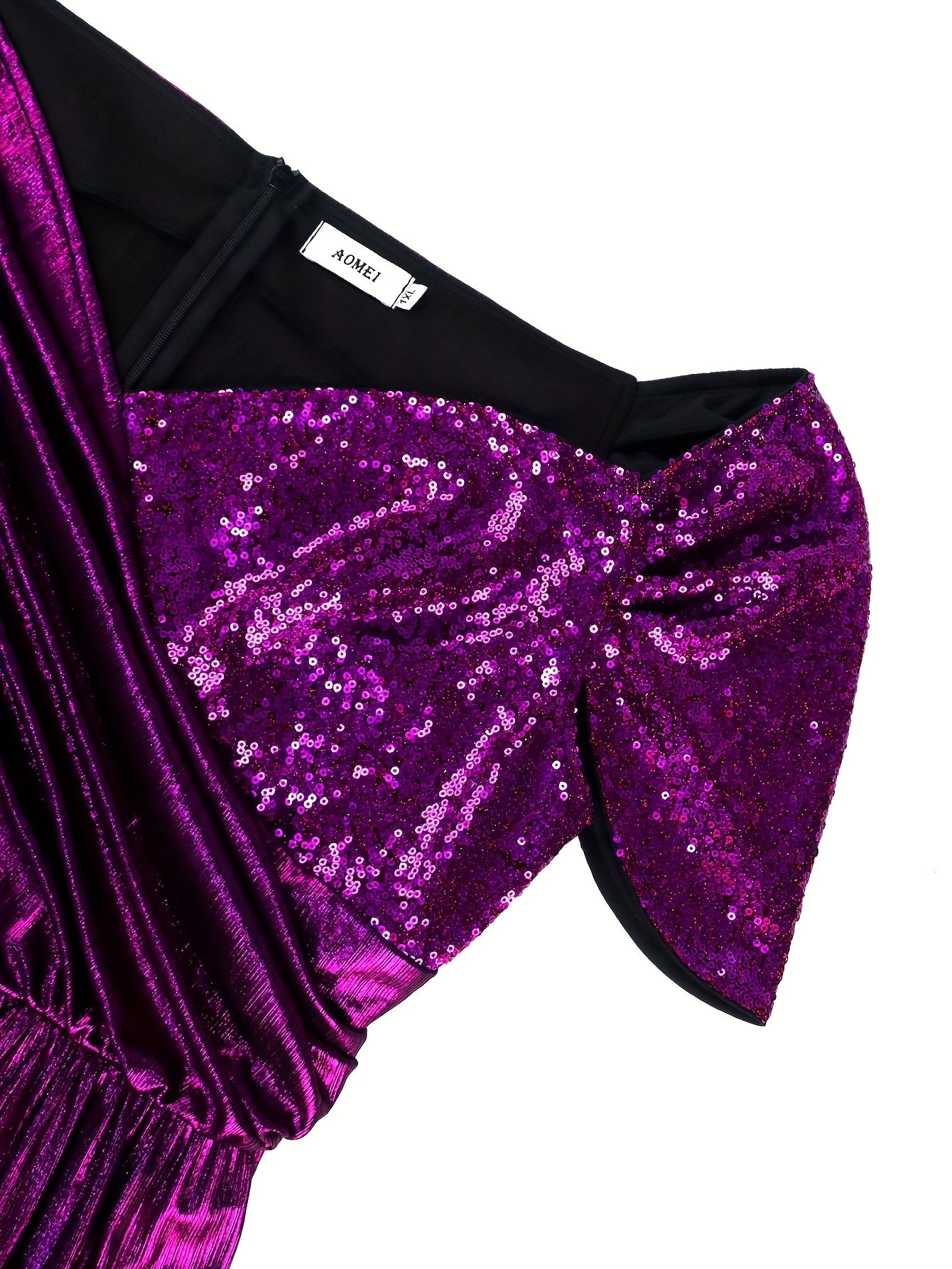 Plus Size Sequin Off-Shoulder Evening Gown Purple High Slit Formal Dress