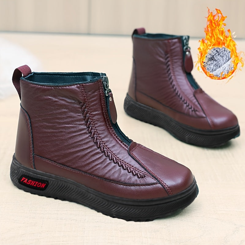 Women's Winter Insulated Snow Boots with Zipper Non-Slip Sole Brown