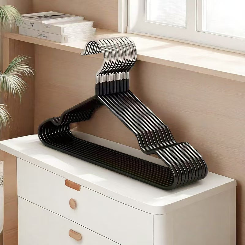 Set of 10 Metal Hangers with Shoulder Grooves and Non-Slip Coating