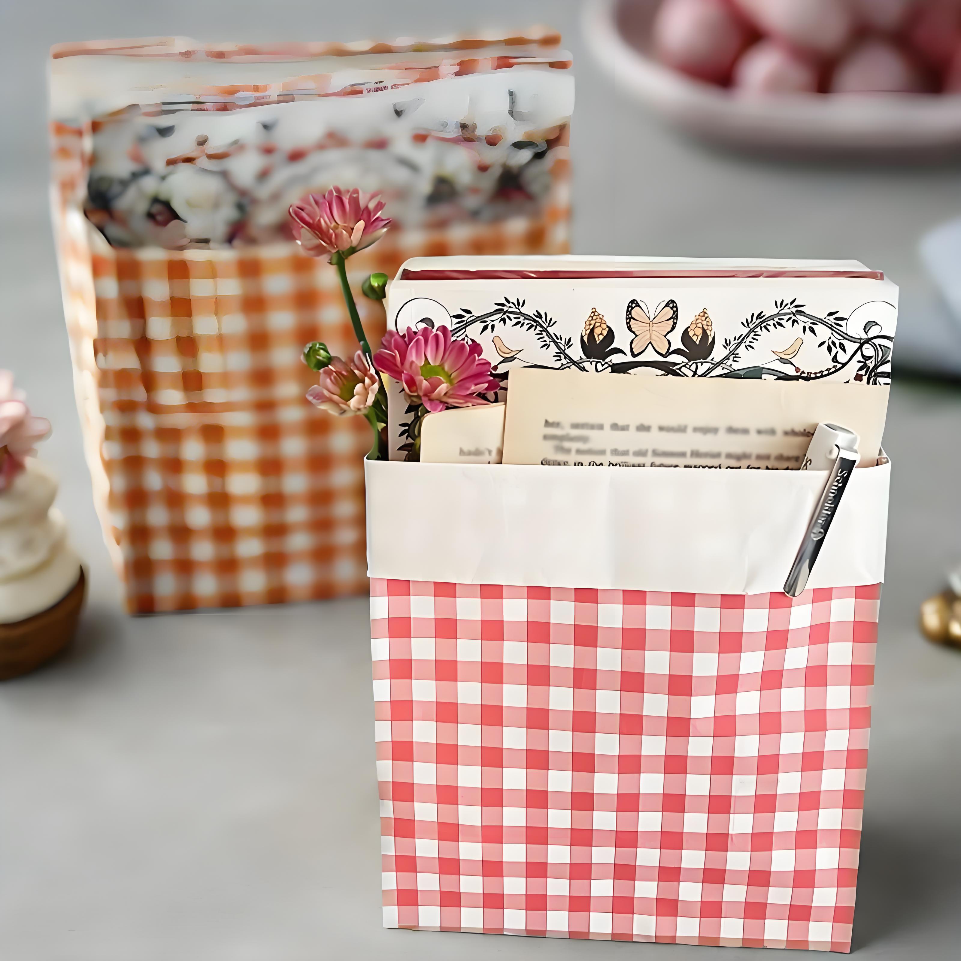 50pcs Kraft Gift Pouches Tartan Checkered Design Jumbo Size 23x15x8cm for Retail Events