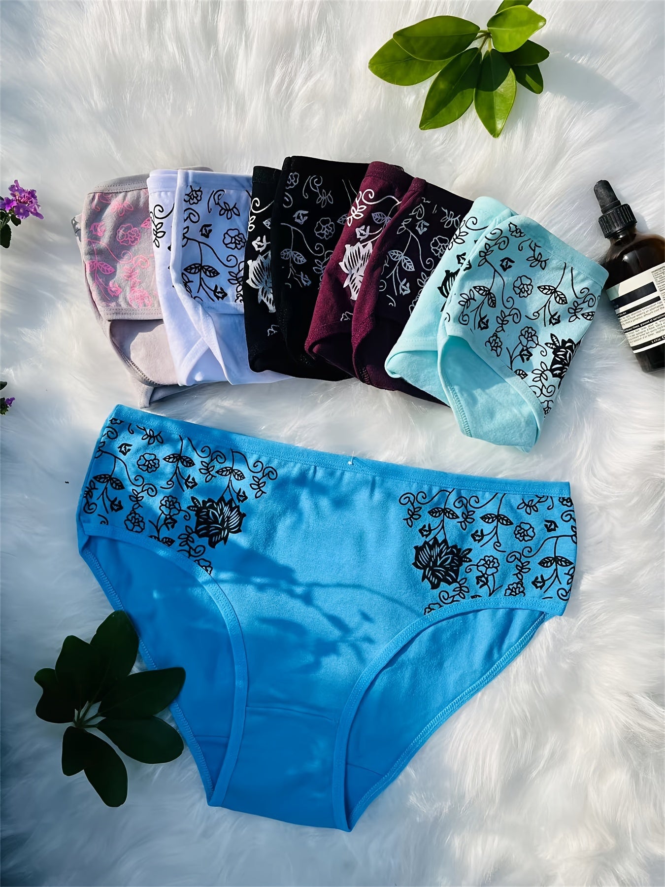 Women's Floral Embroidered Mid-Rise Briefs with Eyelet Details Breathable Knit Fabric