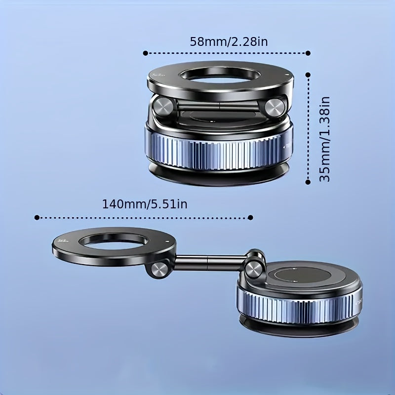 Adjustable Foldable Magnetic Car Phone Holder ABS Round 360° Rotatable Vacuum Suction