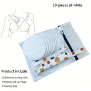 Large Organic Bamboo Nursing Pads Set 10 Washable Breast Pads with Wet Bag