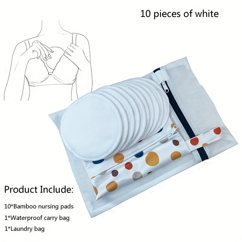 Large Organic Bamboo Nursing Pads Set 10 Washable Breast Pads with Wet Bag