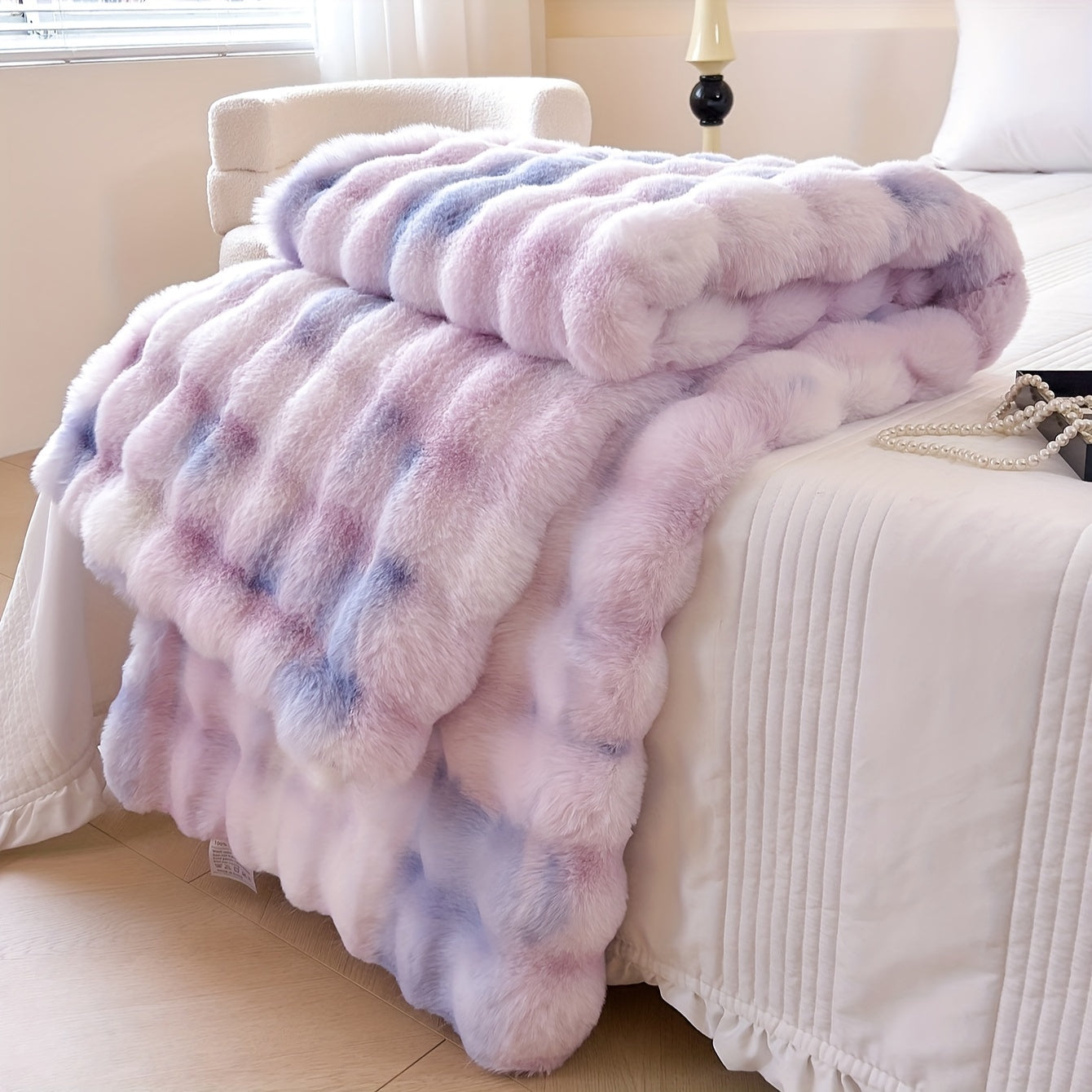 Tie-Dye Faux Rabbit Fur Blanket Shaggy Plush Bed Sofa Throw Cozy Fluffy