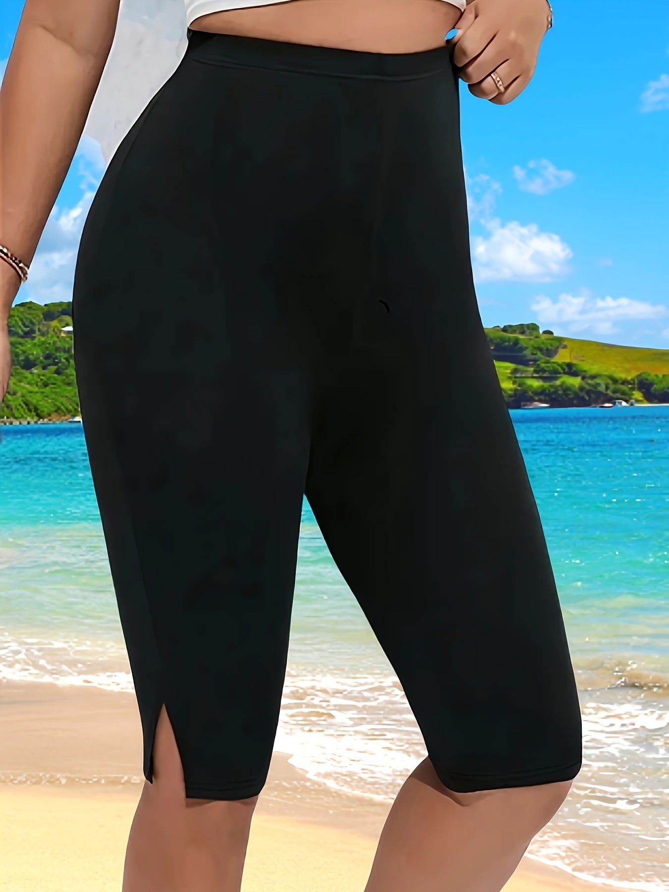 Women's Plus Size Bermuda Shorts Elastice Knit Solid Color Casual