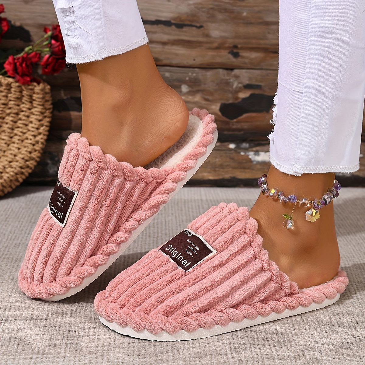 Women’s Faux Fur Slippers with Non-Slip EVA Sole, All-Season, 5 Colors