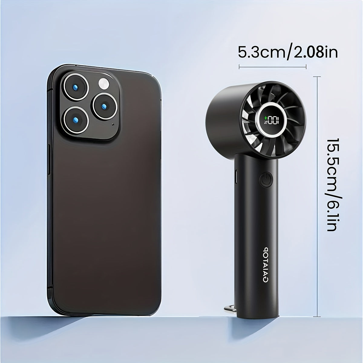 Rechargeable Mini Fan with LED Display and Flashlight Portable Handheld Fan for Travel Black