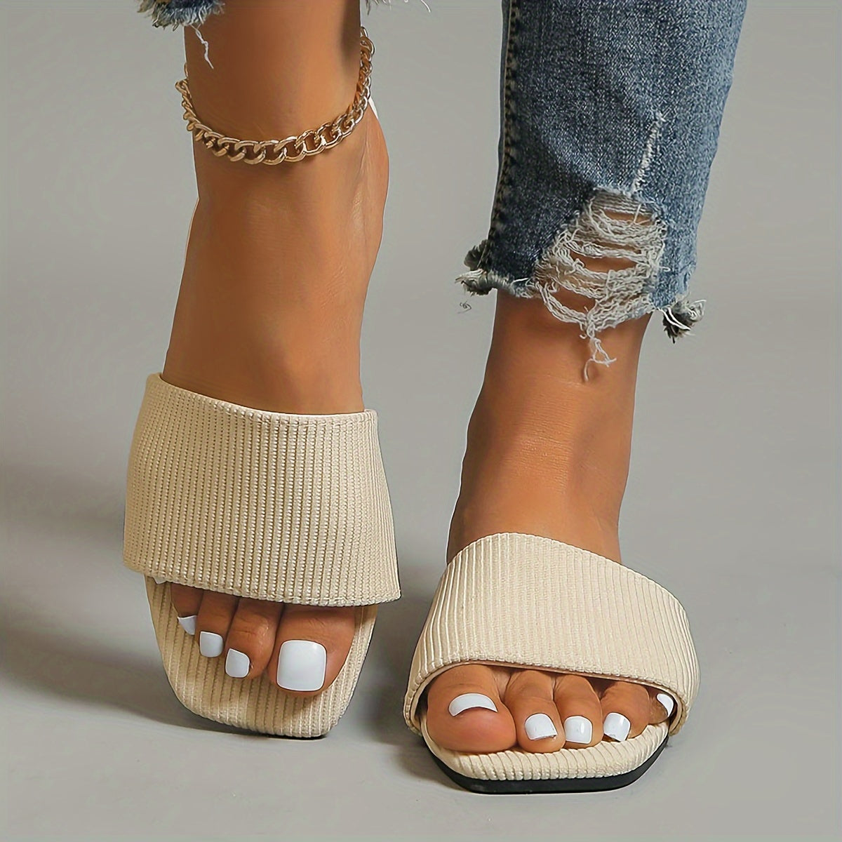 Women's Solid Color Slide Sandals Cushion Flat Summer Shoes Open Toe