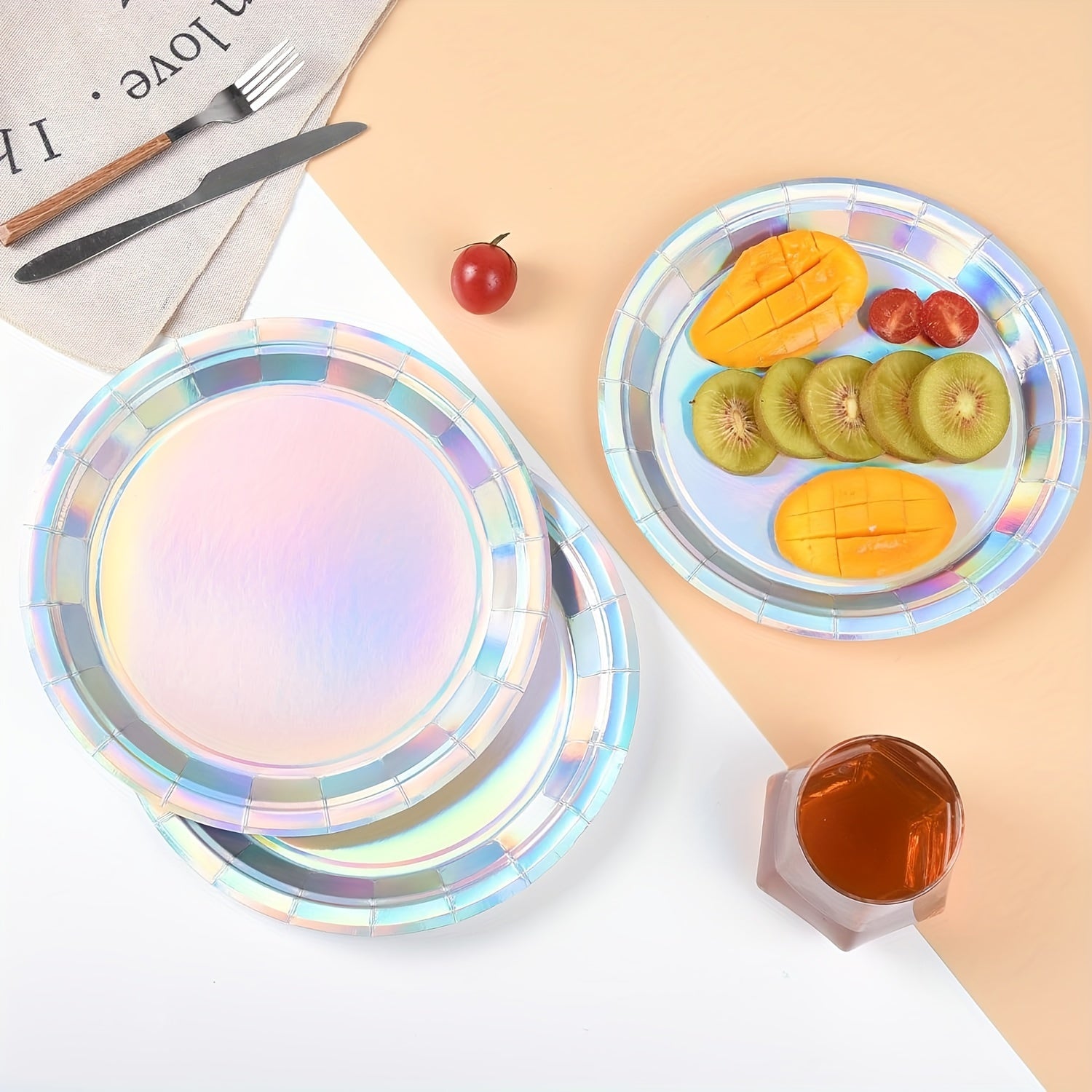 Set of 10/30 Rainbow Holographic Disposable Plates 17.78cm Round Party Dinnerware